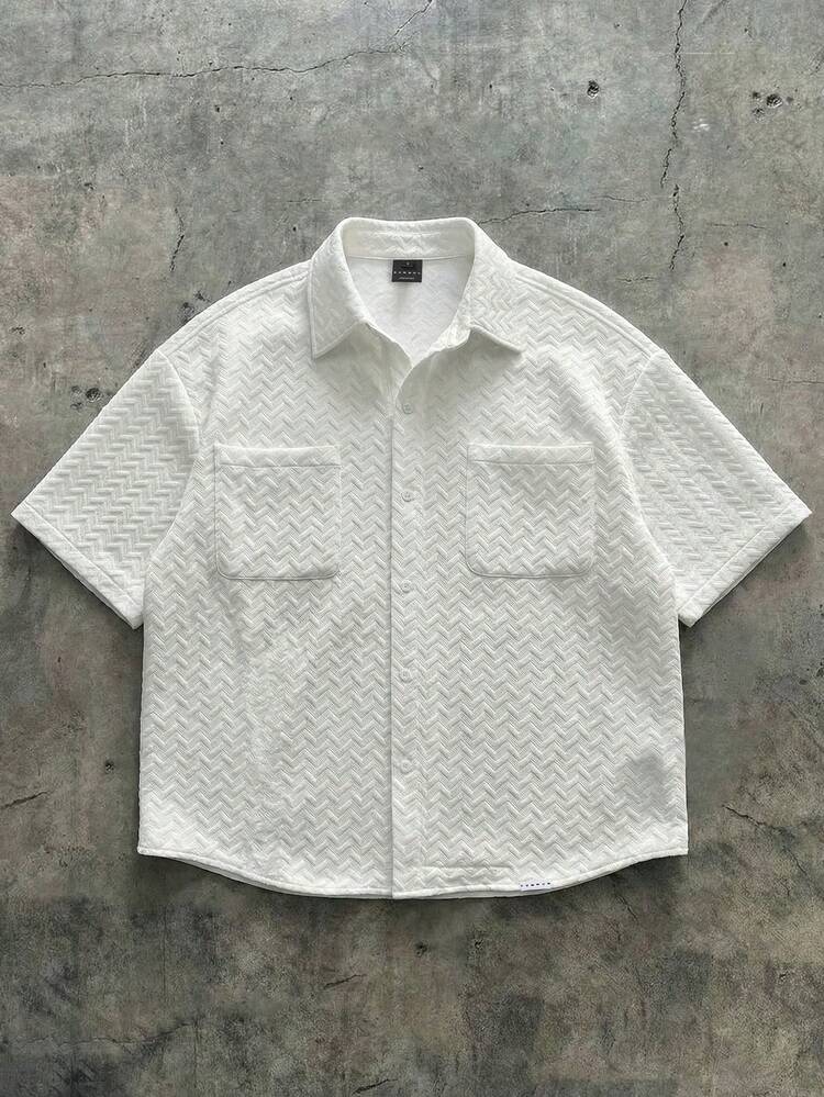 White Button Down Linen Feel Shirt With Point Collar