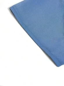 GlowEve 女士梭织缎面短袖V领衬衫，优雅办公服饰，新款春夏时尚衬衫 - 藍色 - 查看 6