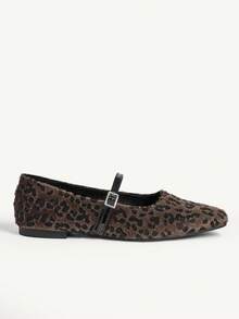 CUCCOO CHICEST Women's Casual Soft-Sole Leopard Print One-Strap Flat Shoes, Suitable For Spring And Autumn - Coffee Brown - View 3