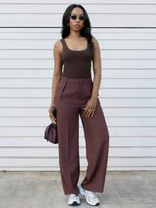 Yess Loren Maillard 阔腿优雅现代高腰西装裤，度假新年 - 鏽棕色 - 查看 1