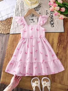 Emery Rose Kids 女童方领短袖荷叶边条纹蝴蝶结装饰夏季连衣裙 - 彩色 - 查看 6