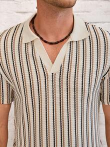 VENTUSAIL Men's Summer Casual Vacation Colorblock Striped Print V-Collar Short Sleeve Polo Shirt And Shorts Set, Holiday - Multicolor - View 6