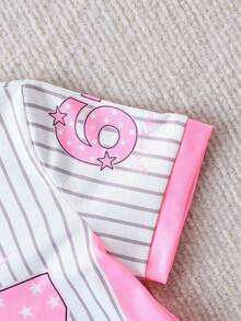 SHEIN Summer Cute Baby Girl Sports Dress,Pink And White Striped Chic Numeric 67 Star Pattern T-Shirt Dress,Daily Casual Carrer Day Outfit For Girls - Pink - View 6