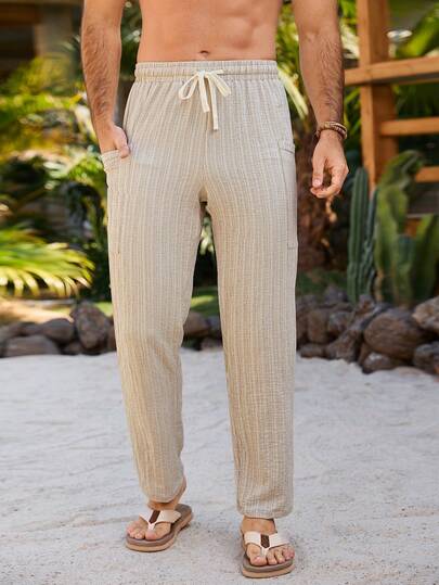 VENTUSAIL Men's Casual Khaki Pants, Hot Selling New Style, Suitable For All Seasons And Daily Wear, Casual Trousers, Photo Shoot Essential, Great Gift For Boyfriend/Husband,Men Old Money,Daily Leisure, Weekend Trips, Outdoor Activities, Travel Expeditions, Relaxed Work Environments Or Semi-Formal Occasions, Boyfriend/Husband Gift, Anniversary /Birthday Gift Party Summer Vacation Holiday,Wedding,Spring To Summer,Easter,Y2k,Vintage,Men's Casual Drawstring Straight Leg Solid Color Beige Linen Blend Pants For Summer Beach And Relaxation,Men Textured Pants,Men Summer Pants,Men Vacation Pants,Men Beige Pants,Men Boho Pants