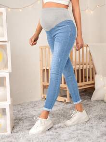 SHEIN Maternity Casual Comfortable Skinny Jeans - Light Wash - View 3