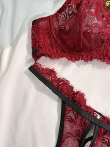 2pcs Lace Patchwork Lingerie Set - Red - View 10