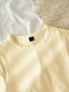 Tseoso 1pc Solid Form Fitted Tee 95% Cotton - Apricot - View 4
