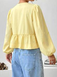 SHEIN EZwear 春夏新款雪纺女士花瓣袖蝴蝶结休闲度假衬衫 - 鵝黃色 - 查看 2