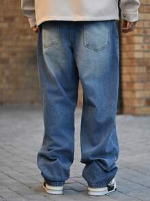 Devon Thys 1pc Hearty Haven Men's Relaxed Fit Straight Leg Washed Denim Jeans, Casual And Versatile (No Belt Or Accessories) - Blue - View 2