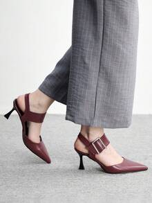 CUCCOO BIZCHIC Women's Fashion Burgundy High-Heeled Shoes, Four-Season Closed Toe Sandals, Thin Heel Closed Toe Slippers, New Spring And Summer Buckle Holiday Party Party Closed Toe Shoes, Pointed Toe Outdoor Sexy Thin Strap Women's Sandals - Burgundy - View 5