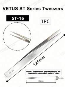 1PC Vetus ST Series Silver Pointed Tweezers, Stainless Steel Straight And Angled Tweezers For Eyelash Extensions, Available Models: ST-10/11/12/14/15/16/17 - Silver - View 16