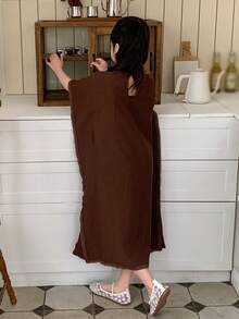 DAZY 少女拼接设计连衣裙，秋季款 - 棕色 - 查看 3