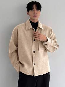 DAZY 米色纹理面料男士长袖夹克外套，适合秋季通勤 - 米色 - 查看 5