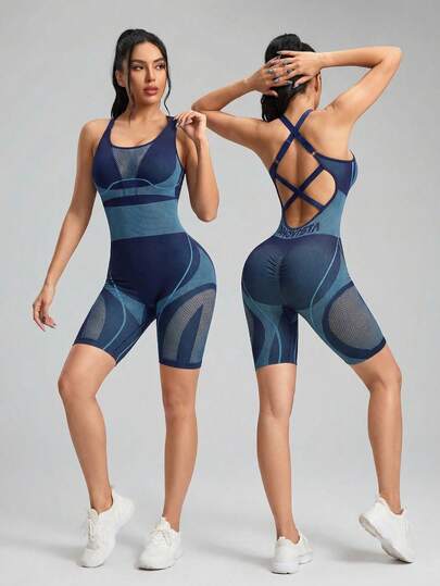 Innovista Women's Mesh Patchwork Sheer Backless Camisole Jumpsuit Tennis Outfit