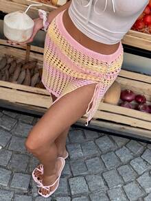 Selianne Elegant Split Strap Women Sweater Dress, Spring/Summer - Pink - View 3