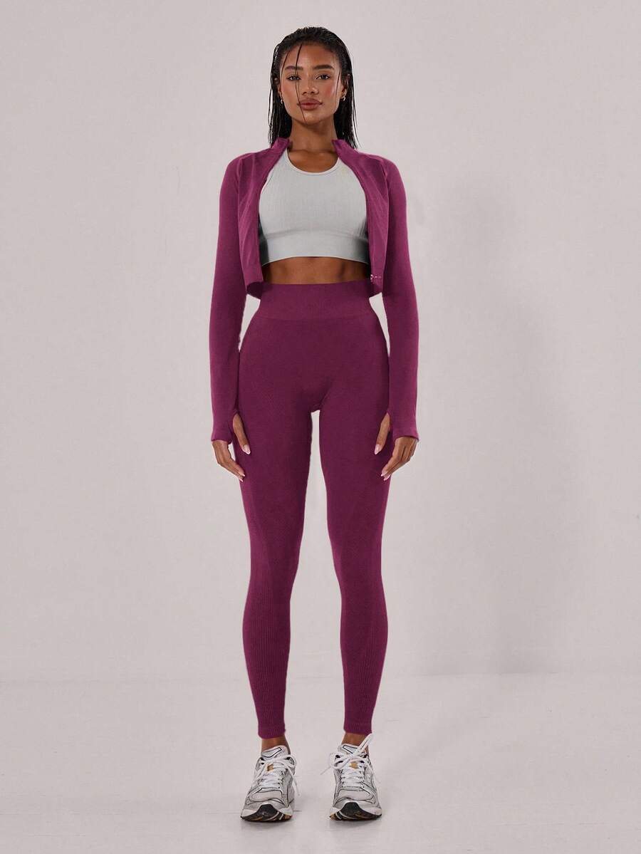 Musera Sport Quần legging không đường may, cạp chun, thích hợp cho kỳ nghỉ hè ở Ibiza, đi biển, chơi Padel, Tennis, Pickleball, tập gym, thể dục mùa thu đông. - Màu đỏ tím - Xem 1