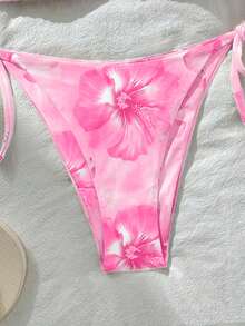 Swim Vcay 女士性感随机印花挂脖系带比基尼套装，夏季 - 粉色 - 查看 3