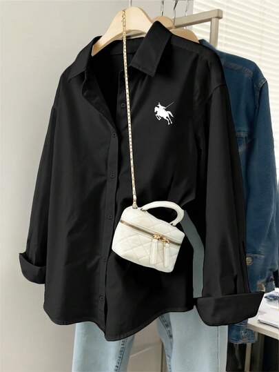 Franclia 大码女式极简印花长袖衬衫