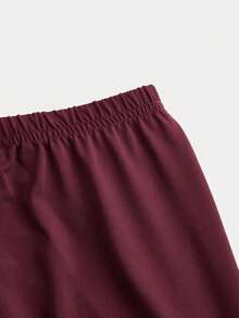 SHEIN Girlism Bộ áo thun ngắn tay ôm dáng, vai lệch, kiểu dáng thường ngày dành cho bé gái tuổi teen. - Màu Đỏ Sâu - Xem 5