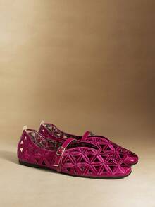 Women's Buckle Design Hollow-Out Casual Slip-On Loafers - Hot Pink - View 3