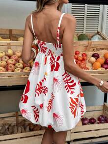 Selianne Casual Vacation French Riviera Style Women's Mini Dress. Fashionable Prints, Babydoll Design, Spaghetti Strap Ruffle Mini Skirt. Suitable For Summer Daily Outings, Commuting, Dates, Parties, And Various Occasions - Multicolor - View 2