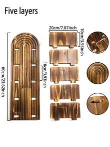 1pc Bohemian Multi-Layer Shelving Unit, Wave Shaped Floating Shelves, Wall Mounted Storage Rack, Candle Holder, Decorative Organizer For Bathroom, Living Room - Brown - View 8
