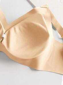 加大码女士无缝胸罩凝胶肩带柔软支撑无线聚拢胸罩 - 杏色 - 查看 7