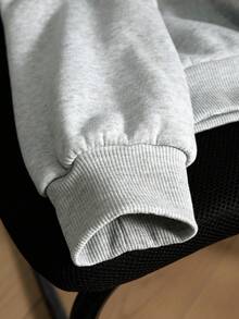 SHEIN EZwear 女士休闲连帽卫衣，浅灰色卫衣，芙蓉花印花，女士沙滩卫衣，海洋元素印花 - 淺灰色 - 查看 4