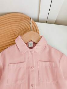 SHEIN LMoss Kids 女婴可爱白色短袖衬衫，夏季百搭 - 粉色 - 查看 6