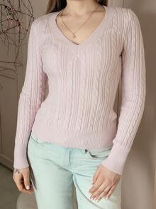 Katetique 女士秋冬纹理针织拼布修身连帽运动衫、休闲性感开衫 - 粉色 - 查看 3