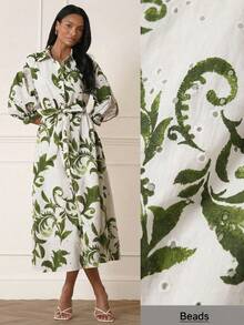 Lilora 这款女士优雅刺绣棉质中长连衣裙，精致时尚，百搭优雅，适合通勤、日常穿着、休闲外出、派对、约会、聚会、休闲活动、野餐、假期、夏季郊游和假日旅行等各种场合。棉质连衣裙、女士度假连衣裙、绿色碎花连衣裙、女士印花连衣裙、女士中长连衣裙、度假装、女士度假连衣裙、女士夏季连衣裙、女士裹身连衣裙、女士休闲连衣裙 - 彩色 - 查看 2