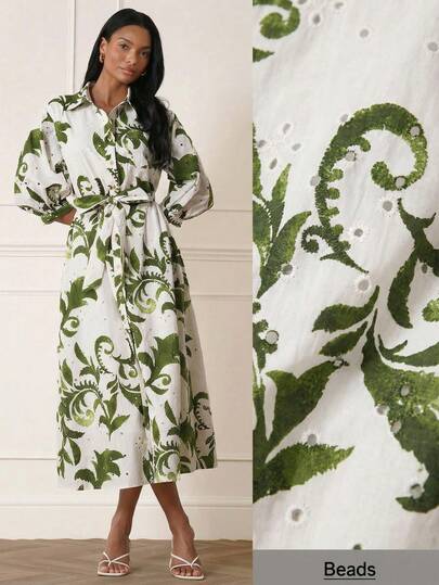 Lilora Women's Elegant Floral Embroidered Cotton Midi Dress This Sophisticated, Stylish, Versatile, And Elegant Dress Is Suitable For Commuting, Everyday Wear, Casual Outings, Parties, Dates, Gatherings, Leisure Activities, Picnics, Holidays, Vacations, Summer Outings, And Holiday Travel. Cotton Dresses Women Vacation Dress Green Floral Dress Women Floral Print Dress Women's Midi Dress