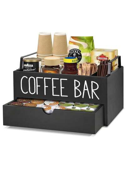 Einteiliges rustikales Holz Kaffee Bar Aufbewahrungsregal, Kaffeekapsel Halter für die Theke, Aufbewahrungsbox für Kaffee- und Tee-Set Zubehör im Landhausstil, Bar Theke Dekoration, Aufbewahrung und Organisation für Zuhause.