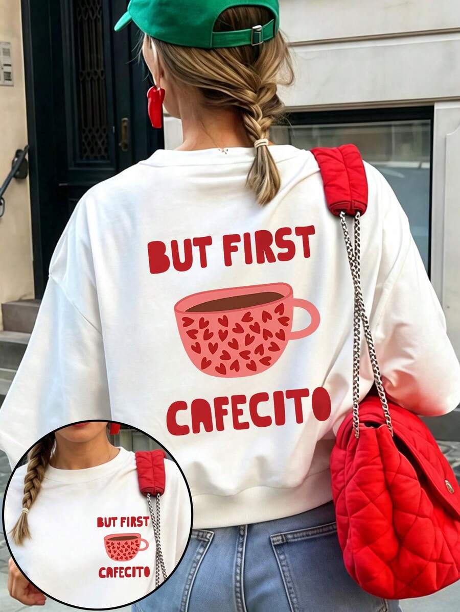 DrmWander Sudadera de mujer de cuello redondo con estampado de letras, casual y versátil, de manga larga, adecuada para el uso diario en otoño/invierno - Blanco - Ver 1