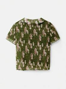 lacRébo Áo croptop tay ngắn màu xanh lá cây, cổ búp bê, kiểu dáng mùa xuân hè, phong cách Pháp, kiểu Paris, áo dễ thương để đi chơi, công sở, kiểu vintage. - màu xanh lá - Xem 8