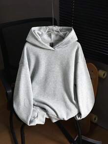 SHEIN EZwear 女士休闲连帽卫衣，浅灰色卫衣，芙蓉花印花，女士沙滩卫衣，海洋元素印花 - 淺灰色 - 查看 2