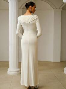 ZEYLAH Asymmetric Ruffle Structure Off Shoulder Long Sleeve Dress, Spring/Summer - White - View 3