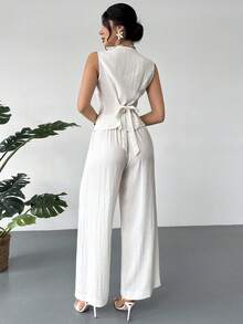 Rafferiza Bộ vest và quần dài bằng kim loại dành cho nữ, kiểu dáng thường ngày. - Màu be - Xem 2