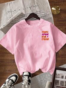 EMERY ROSE Camiseta de mujer de manga corta con cuello redondo y estampado de letras coloridas - Rosa Pálido - Ver 2