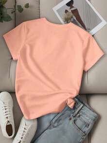 Women's Unity Letter Slogan Short Sleeve T-Shirt, LOS ANGELES Graphic Tees, Women's Tops - 紫丁香色 - 查看 2