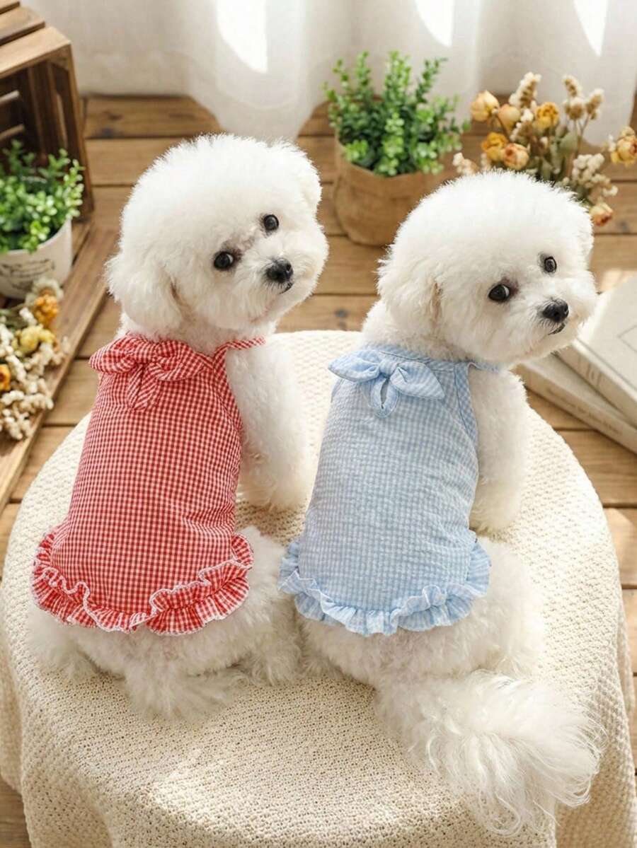 PETSIN 狗狗服装、猫咪服装、动物裙装、宠物春夏新品系列、幼犬连衣裙、公主风百搭连衣裙、条纹印花、小型动物服装、清凉防晒霜 - 彩色 - 查看 1