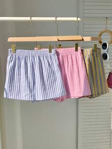 CovetEZ Women's Casual Elastic Waist Striped Loose Shorts - Multicolor - View 3
