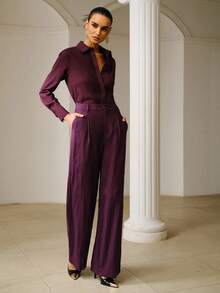 ZEYLAH Langarm-Hemd aus Leinenmischung mit Streifenmuster, lässiger Stadtlook für Frühling und Sommer - Violett - Übersicht 5