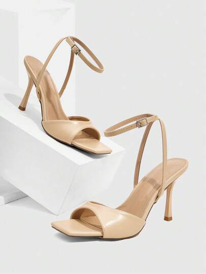 CUCCOO SZL 女鞋 新款欧美简约时尚法式高跟鞋 亮色系 漆皮鞋跟 细方跟 小方头 后跟搭扣 性感舒适轻便 百搭通勤 春夏秋季 PU鞋面 职场经典凉鞋 节日派对 约会 街头优雅 女鞋