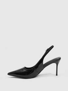 CUCCOO SZL Zapatos de mujer nuevos de estilo europeo y americano, moda simple francesa, tacón alto con esquema de color, tacón fino, punta afilada, slingback, empeine bajo, borde cuadrado y circular, hebilla, sexy, cómodos, ligeros, holgados, slip-on, versátiles para ir al trabajo, primavera, otoño, cuatro estaciones, tela de PU, zapatos clásicos de oficina, moda callejera, fiesta, citas, elegantes, zapatos de primavera - Negro - Ver 4