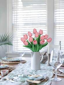 1 pieza 5 piezas 10 piezas 20 piezas Ramo de tulipanes de seda artificial realista para decoración de boda, hogar, fiesta, centro de mesa, Día de San Valentín, Año Nuevo, ramo de novia, decoración de mesa y florero - Multicolor - Ver 6