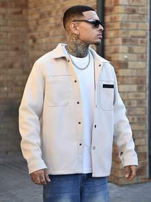 Devon Thys Men Solid Color Casual Long Sleeve Overcoat, Suitable For Autumn And Winter Men Cream Button Up Overcoat - Apricot - View 4