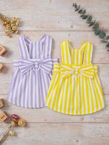 PETSIN 狗狗服装、猫咪服装、动物裙装、宠物春夏新品系列、幼犬连衣裙、公主风百搭连衣裙、条纹印花、小型动物服装、清凉防晒霜 - 彩色 - 查看 1