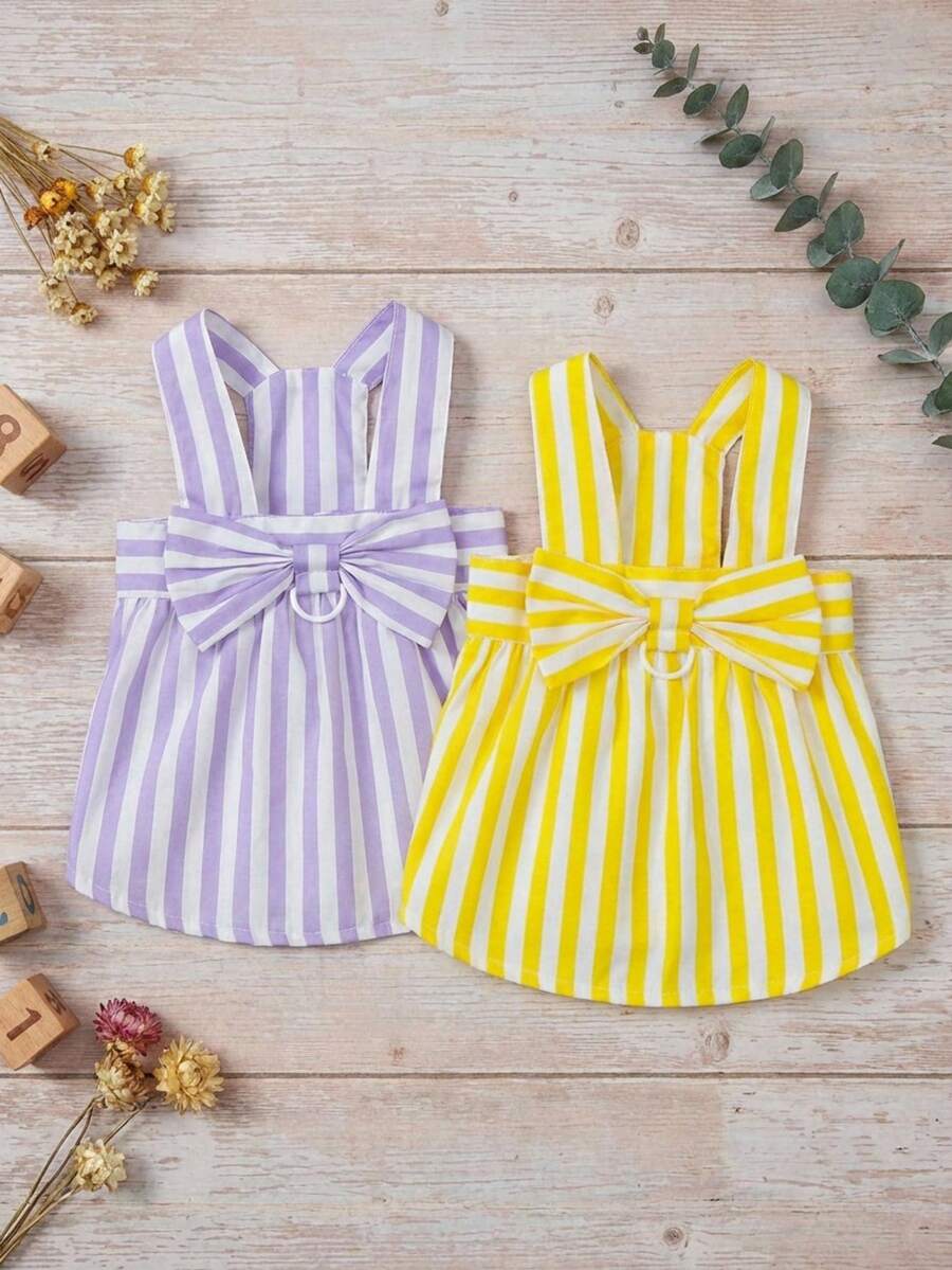 PETSIN 狗狗服装、猫咪服装、动物裙装、宠物春夏新品系列、幼犬连衣裙、公主风百搭连衣裙、条纹印花、小型动物服装、清凉防晒霜 - 彩色 - 查看 1