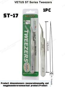 1PC Vetus ST Series Silver Pointed Tweezers, Stainless Steel Straight And Angled Tweezers For Eyelash Extensions, Available Models: ST-10/11/12/14/15/16/17 - Silver - View 17